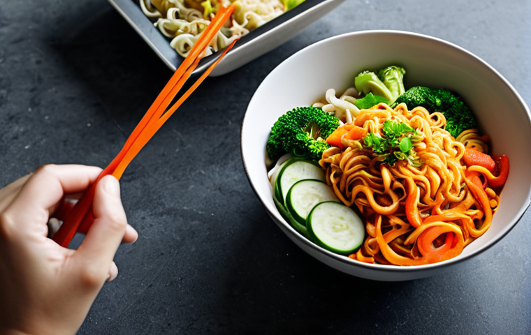 **

"A family-friendly scene of a person adding vegetables (carrots, bell peppers, cabbage) to a bowl of instant noodles, fully clothed, modest clothing, kitchen background, safe for work, perfect anatomy, natural proportions, professional food photography, high quality, appropriate content."

**