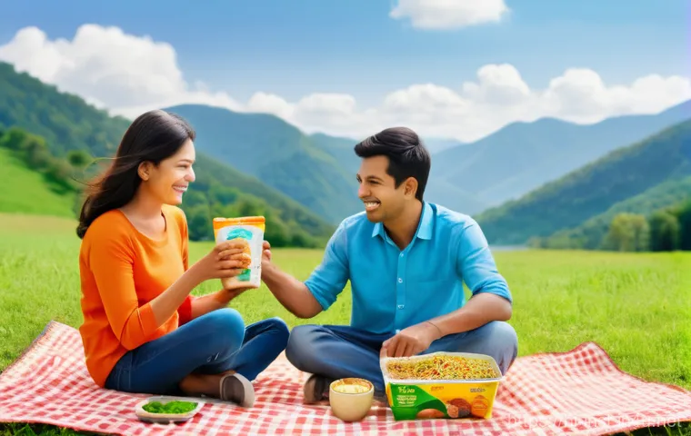 인스턴트 간편식의 장점 - **Prompt:** A group of three friends, two women and one man, all in their late 20s to early 30s and ...