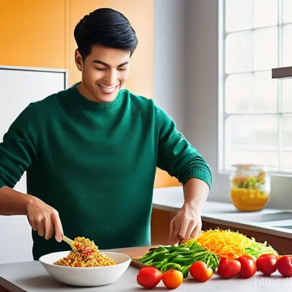 인스턴트 식품 구매 팁 - **Prompt:** A dynamic and brightly lit modern kitchen or office pantry scene. A diverse group of ind...