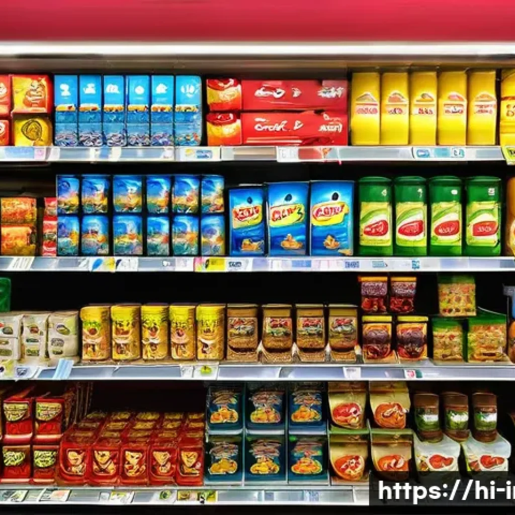 인스턴트 간편식 브랜드 비교 - A vibrant and detailed supermarket aisle in India showcasing a colorful variety of instant noodle br...