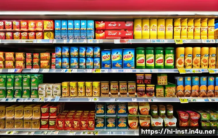 인스턴트 간편식 브랜드 비교 - A vibrant and detailed supermarket aisle in India showcasing a colorful variety of instant noodle br...